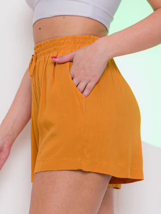 Short De Feminino Com Bolso Linho Praia Academia