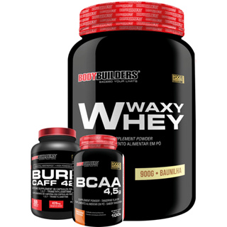 Kit Whey Protein Waxy Whey Pote 900g + BCAA 4.5 100g + Burn Caff 420 60 Cáps - Suplementos Para Ganho de Massa Muscular e Potencialização no Treino de Musculação na Academia - Bodybuilders