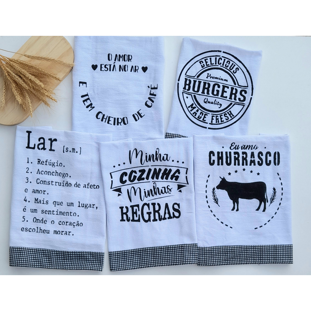 Pano de Prato Minimalista com Estampa e Frases Preto e Branco - Divertido , Criativo e Moderno