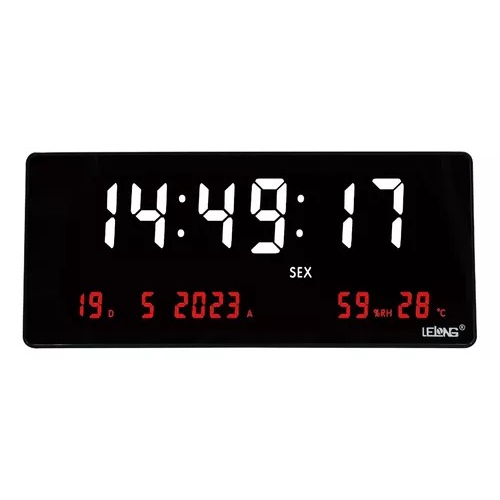 Relógio Digital Parede Ou Mesa Data Ano Temperatura Ambiente Umidade Alarme 12/24 36CM Le-2136
