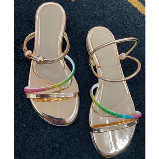 Sandália feminina STRASS COLORIDO flat casual cores verão Rasteirinha tendência sandália básica saltinho baixo rasteira - DONNA CALÇADOS