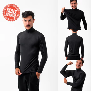Camiseta Gola Alta Proteção Uv Segunda Pele Academia Preta Solar 50+ Camisa