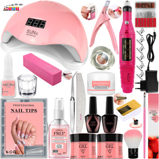 Kit Unhas de Gel Cabine Sun 5 LED UV 48w Digital Lixadeira Elétrica Caneta 20.000 RPM Tips Prep Molde Lixa Broca Presilha