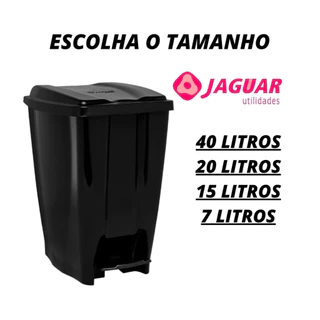 Lixeira Grande Com Pedal Preta 40L, 20L, 15L e 7L - JAGUAR