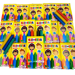 50 Cxs Mini Giz De Cera 5 Cores 5 Cms Atacado p/ Kit Festa Infantil Revenda