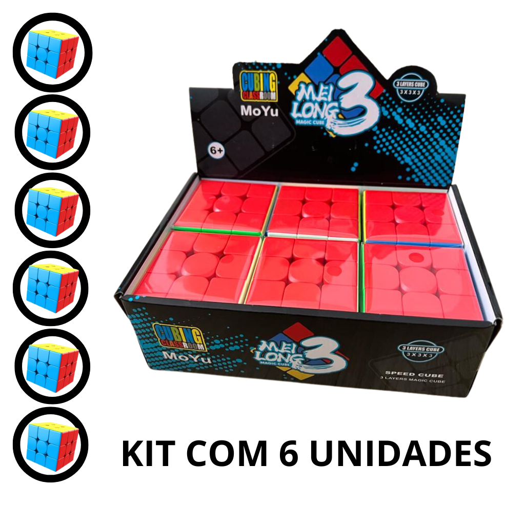 Kit com 6 unidades Cubo Mágico Profissional 3x3x3 Stickerless Original Moyu