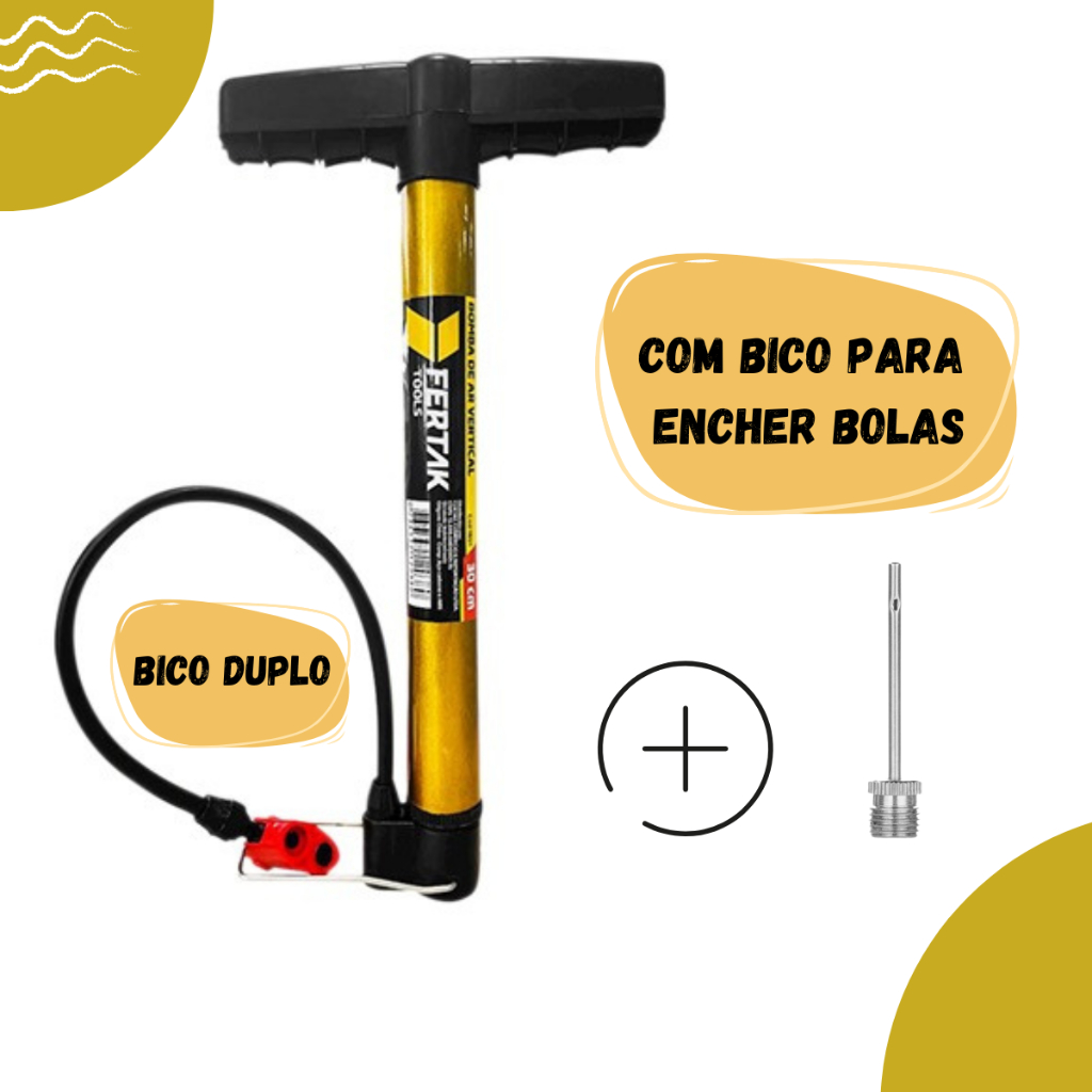 Bomba De Ar Encher Pneu De Bicicleta Bola Bike Carro Moto Facil Com Bico