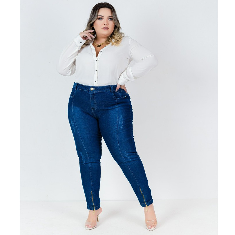 Calça Jeans Feminina Plus Size 48 ao 54 Cintura Alta Com Lycra