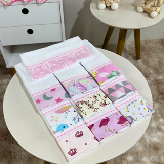 Kit com 10 Toalha de Ombro Bebê Tecido Atoalhado Felpudo Menino Menina