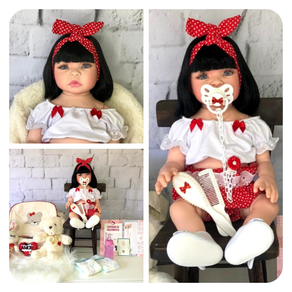 Boneca Bebê Reborn Silicone 55 Cm Enxoval Completo vermelho realista -  MUNDO KIDS
