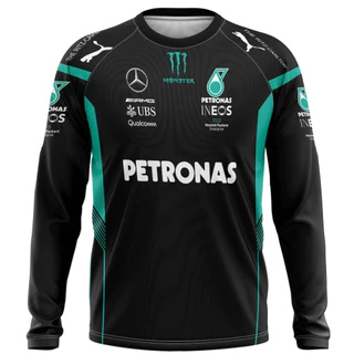 Camiseta Manga Longa Fórmula 1 Petronas Black Dry Fit Esportiva Proteção UV50+