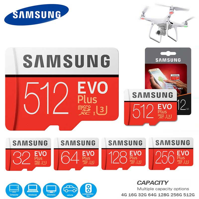 Cartão De Memória MicroSD SAMSUNG Evo Plus 32GB/64GB/128GB/256GB SD 100MB/s