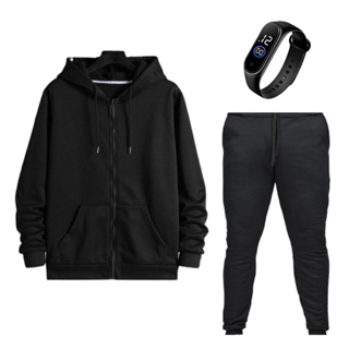 Kit Conjunto Moletom Ziper Calça Jogger Relogio