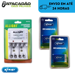 Kit 2 Bateria Recarregáv 9v + Carreg Bateria Pilha Aa/aaa/9v