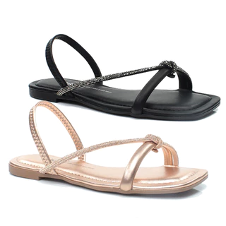 Sandália Feminina Rasteirinha Rives Metal Tira Elastica Dakota Y6511