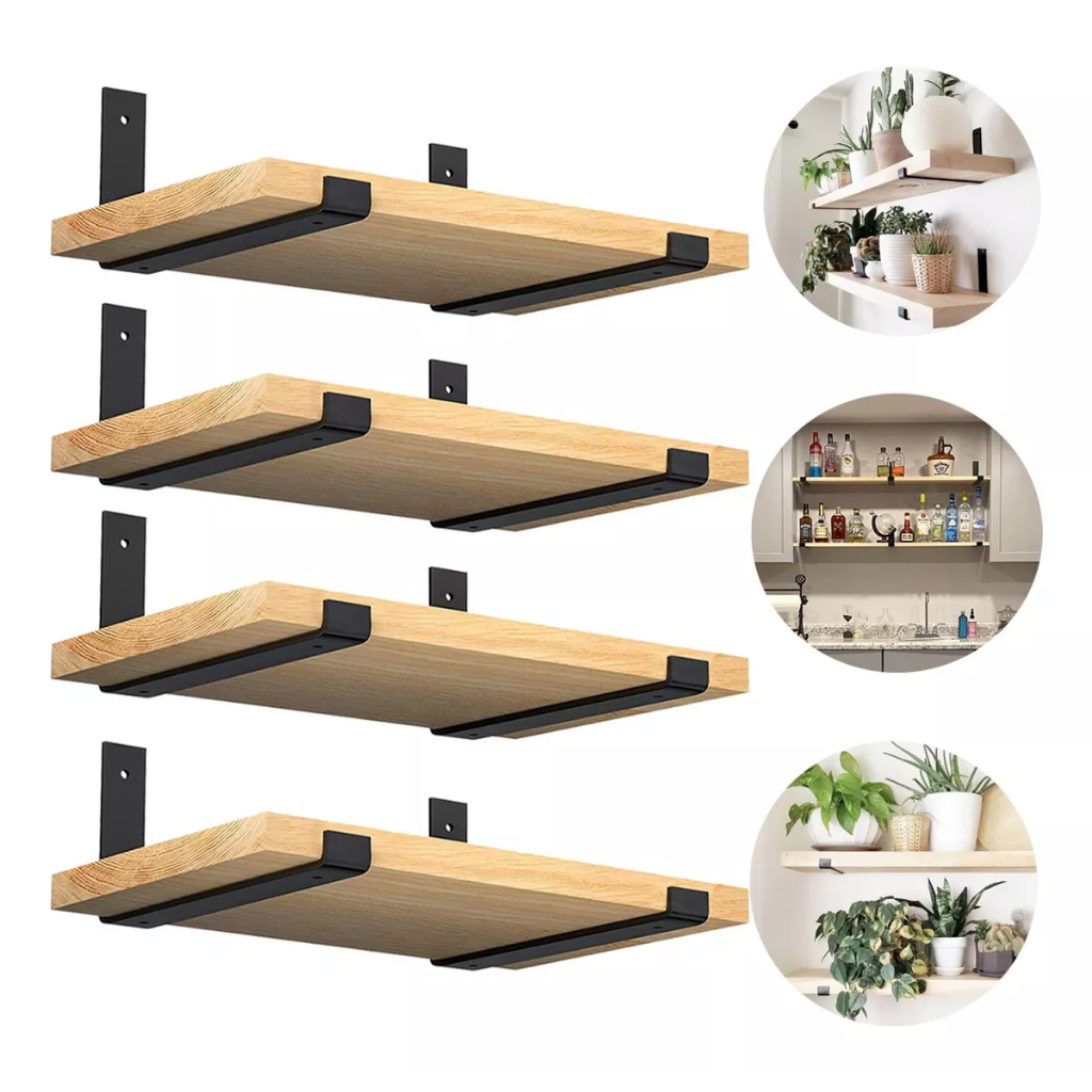 Kit 4 Prateleiras Industrial 60x15 Madeira Maciça Pinus + Mão Francesa