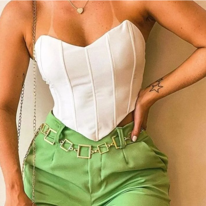 Cropped Corset Feminino Verde Blogueira Top Blusa