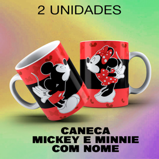 Kit canecas de cerâmica brilhante 325ML - Mickey e Minnie com nome - 2 unidades