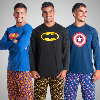 Kit 3 Pijamas Masculino Adulto Super Herói Conjunto Calça Manga Longa Personagem Roupa de Dormir Adolescente 326 em Oferta na Shopee