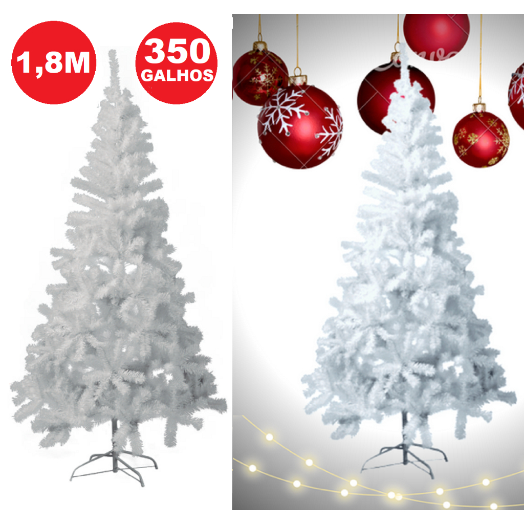 Árvore de Natal Pinheiro Natalino Branco Grande Cheia 1,80 Metro 350 Galhos Decoração Enfeite Casa