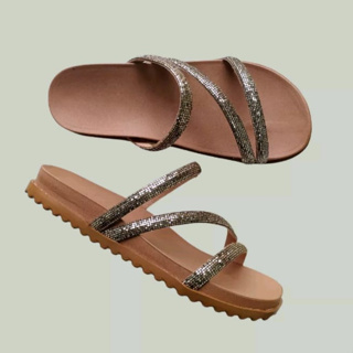 Sandália Papete Birken Rasteirinha de Brilho Confortável