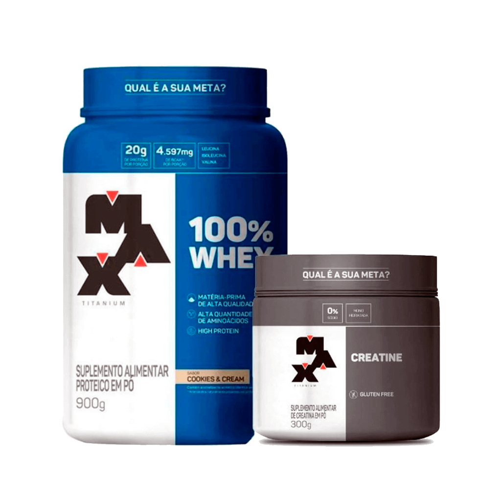 Whey 100% pure 900g + Creatina Pura Max Titanium 300g