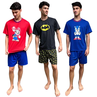 Pijama Adulto Masculino Meia Manga / Super Heróis / Roupa de Dormir / Pijama Masculino