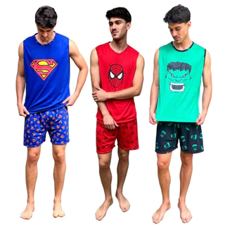 Pijama Adulto Masculino Regata / Super Heróis / Roupa de Dormir / Pijama Masculino
