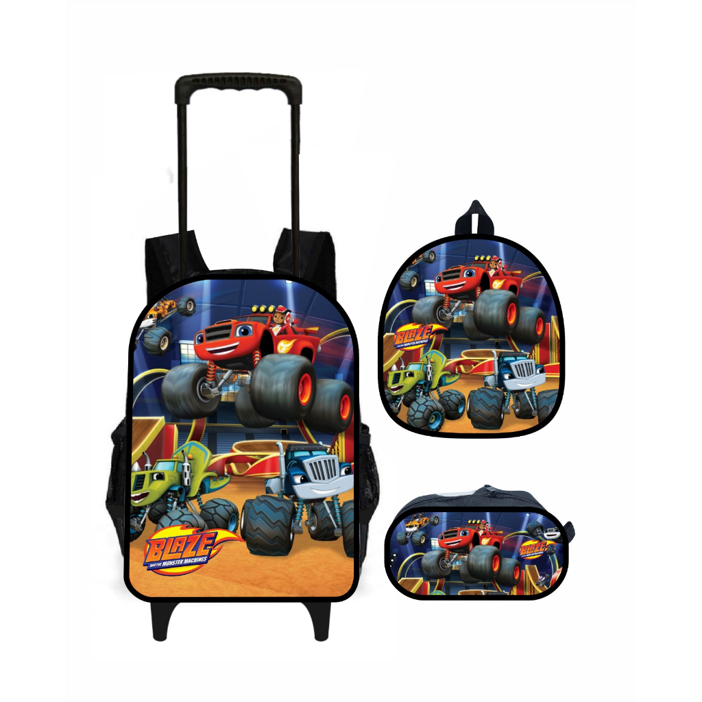 Kit mochila escolar Blaze Monster Machine com rodinha modelo 305