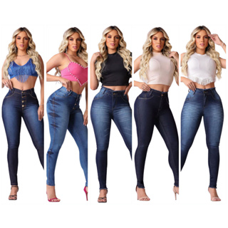 Calça Jeans Feminina com Lycla Cintura Alta Efeito Levanta Bumbum Promoção