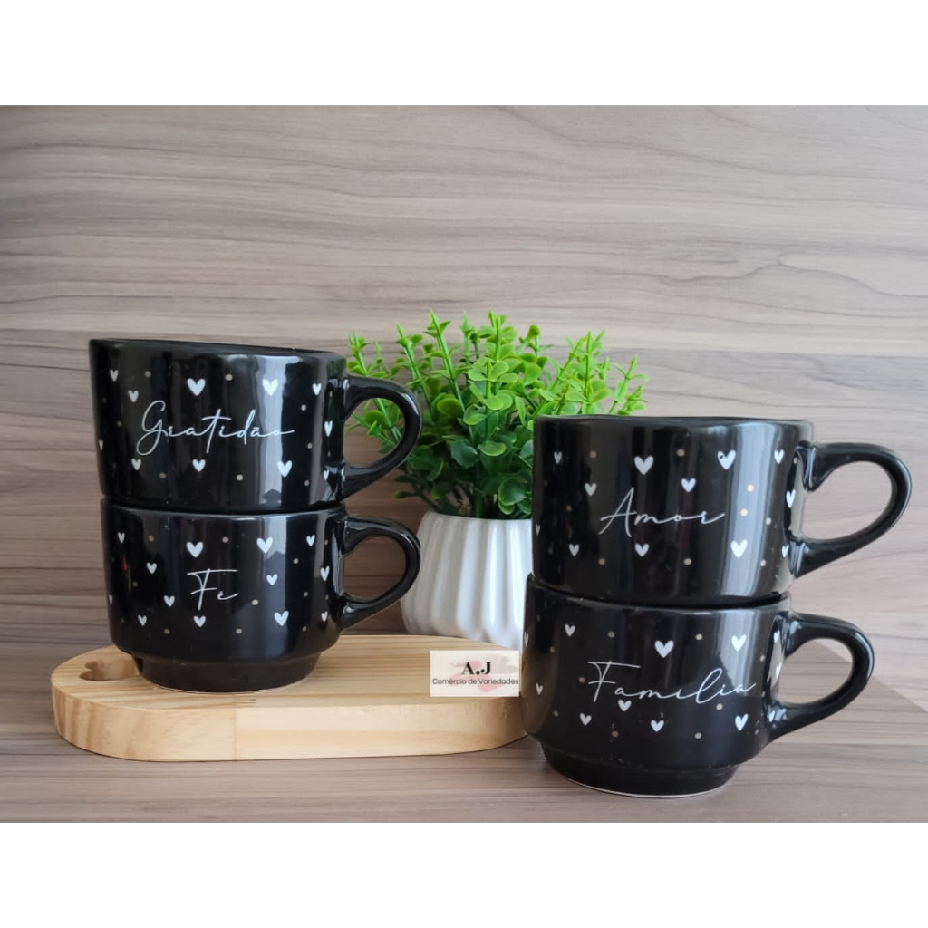 Jogo de Café Chá Completo Cerâmica Poá Preto Kit 11 Peças em Promoção na  Americanas