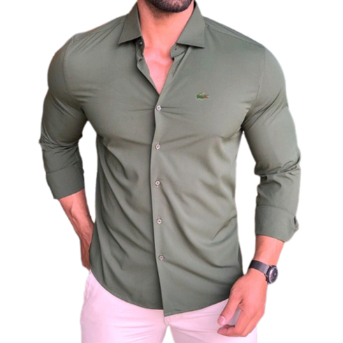 Camisa Social LACOS TE Verde Militar Manga Longa Regular Fit