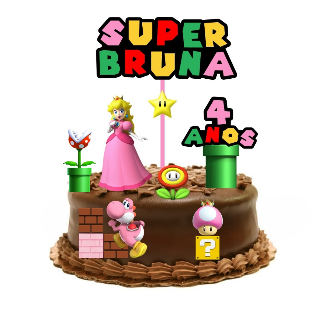 Topo de Bolo Princesa Peach Topper Personalizado Super Mario Para Meninas  Yoshi Cogumelo Estrela de Invencibilidade Flor de Fogo Artigos Decorativos  ...