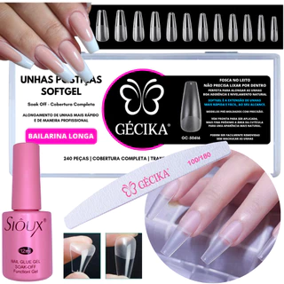 Soft Gel Kit Unha com Cola Unhas Posticas Soft Gel Tips de Gel Alongamento de Unhas Postica Realista