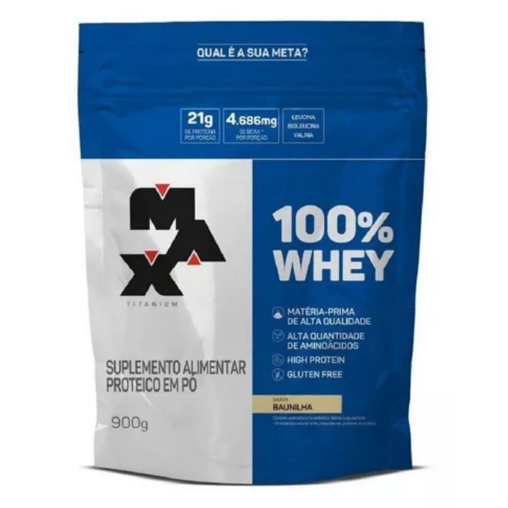 Suplemento em pó Max Titanium 100% Whey proteínas 100% Whey saborbaunilha em sachê de 900g