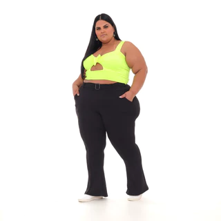 Calça Flare Boca de Sino Plus Size Feminina Cós Alto Com Lycra Elastano Tendência