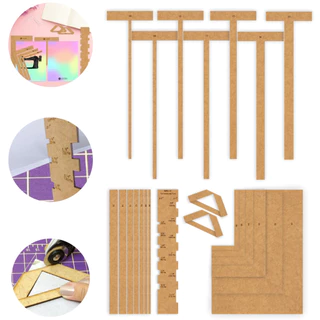 Kit Gabarito Regua Fio Cabelo Esquadros T Cartonagem Wire O Mdf