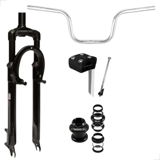 Suspensão Bike Aro 26 Standard + Caixa de Direção + Guidão Tipo Moto Alto + Mesa