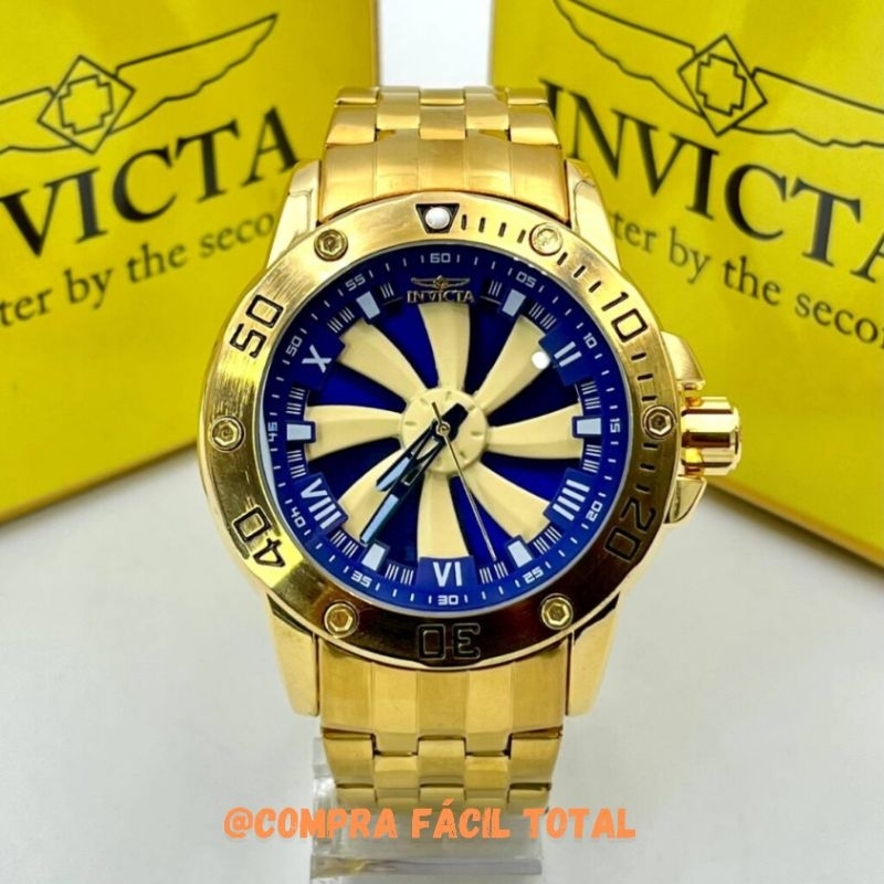 Relógio masculino Invicta Speed Dourado Fundo Azul a prova dagua c ...