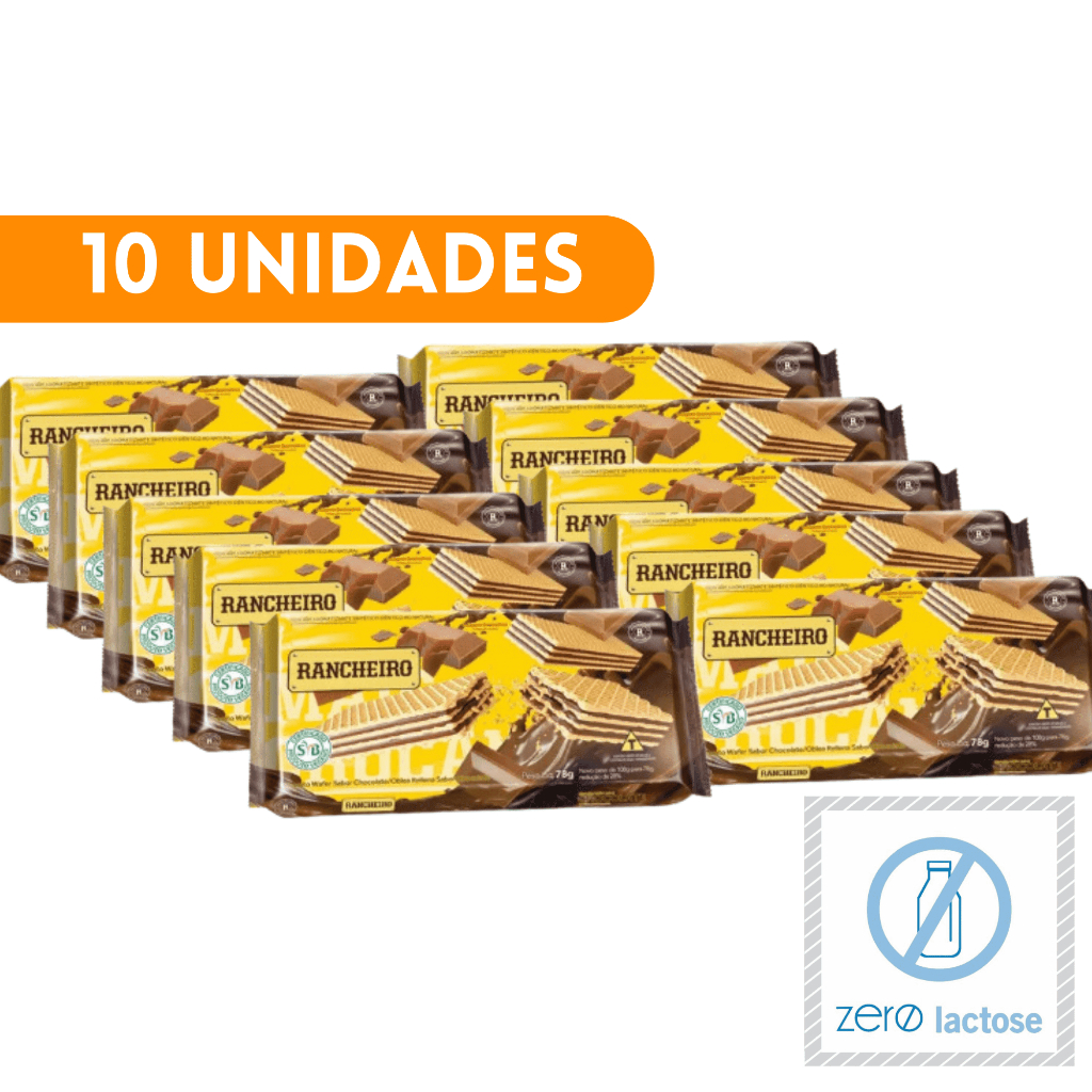 10 Unds - Biscoito Wafer Rancheiro Zero Lactose Sabor Chocolate ...