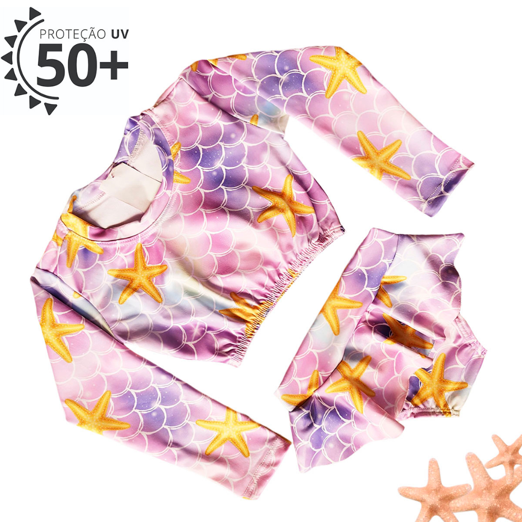 Biquíni Infantil Blusinha Manga Longa Piscina Moda Praia Verão