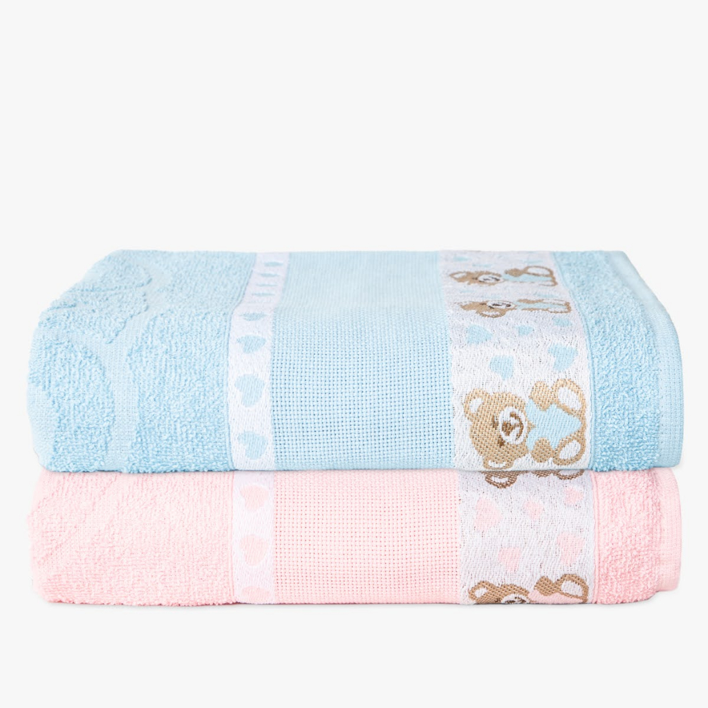 Kit 2 Toalha de Banho Infantil Menino e Menina Kids Para Bordar 100% Algodão - 70cm X 1.10m