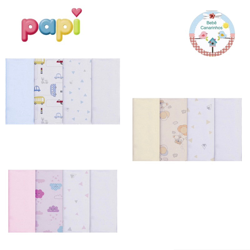 kit Paninho de Boca Malha com 04 unidades lisas e estampas sortidas 100% Algodão.