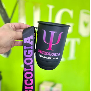 Caneca de alumínio preto fosco + tirante (Quis mexer com a minha cabeça logo eu que faço psicologia)