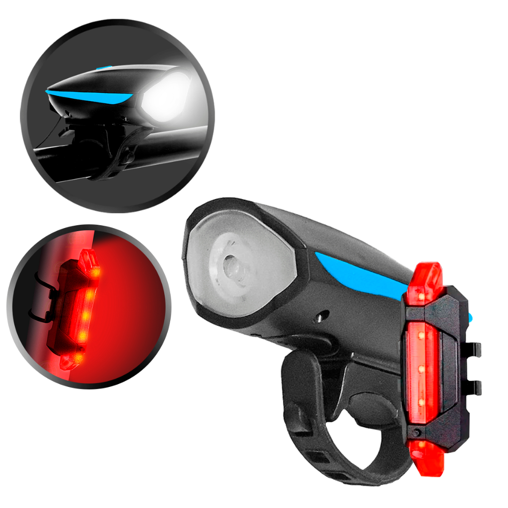 Farol Bike Recarregavel Com Buzina Mais Lanterna Traseira