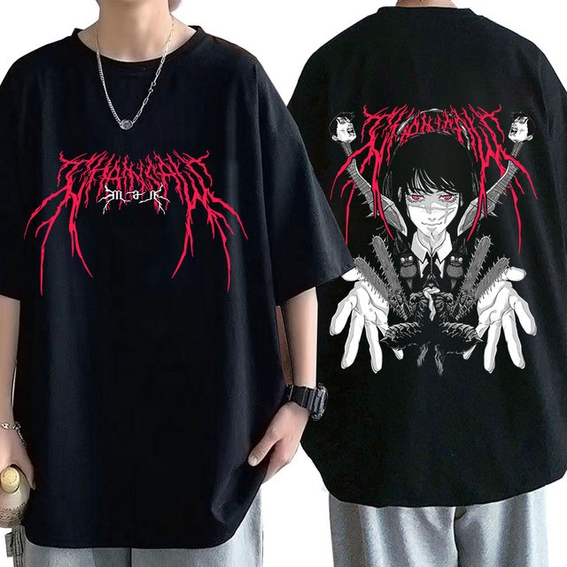 Oversized Camisa Anime Chainsaw Man Indie Japonês Homem Motosserra Unisex