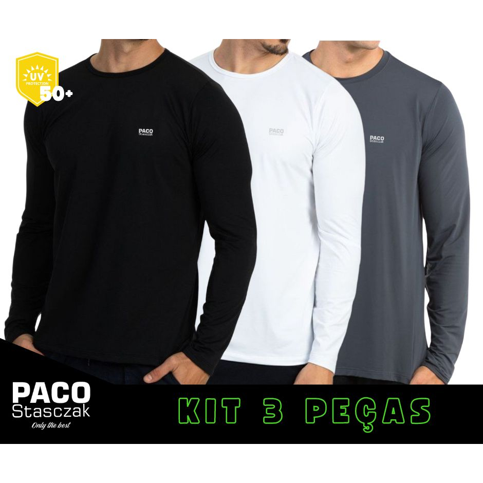 KIT 3 Camisetas térmicas com proteção UV 50 + blusa masculina manga longa segunda pele