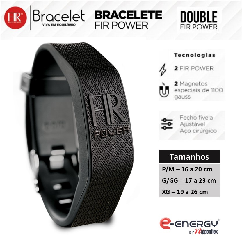 Pulseira Magnética com Infravermelho Bracelete FIR POWER E-energy by  Nipponflex Unissex Preto