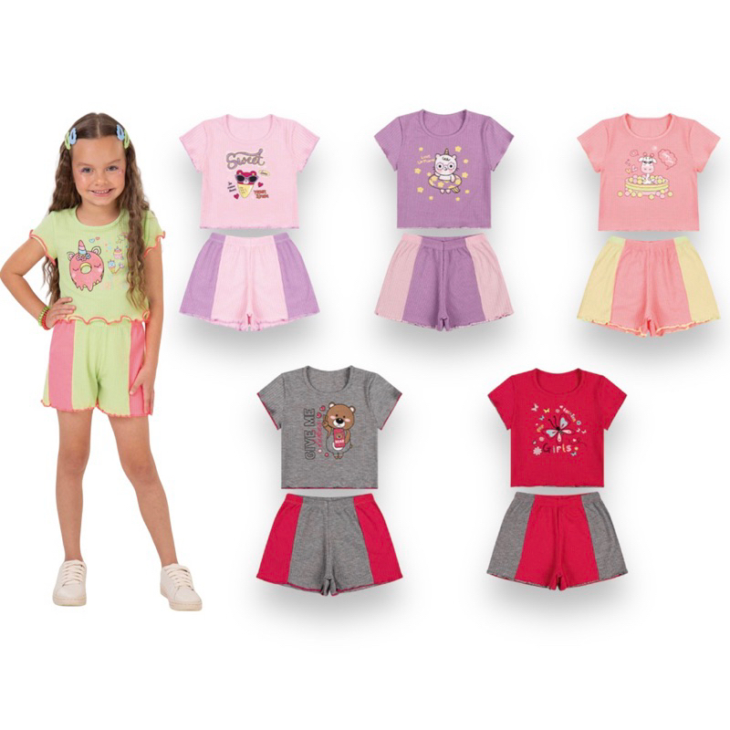 Kit Sortido 6 Peças de Roupas Infantil Menina - 3 Camisetas + 3