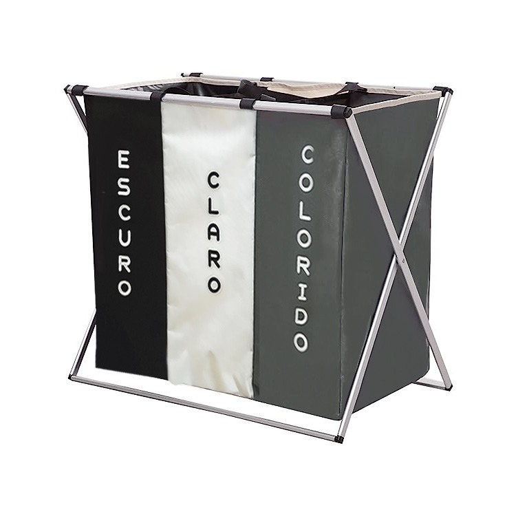 Cesto 3 Divisórias Organizador de Roupa Suja Multiuso